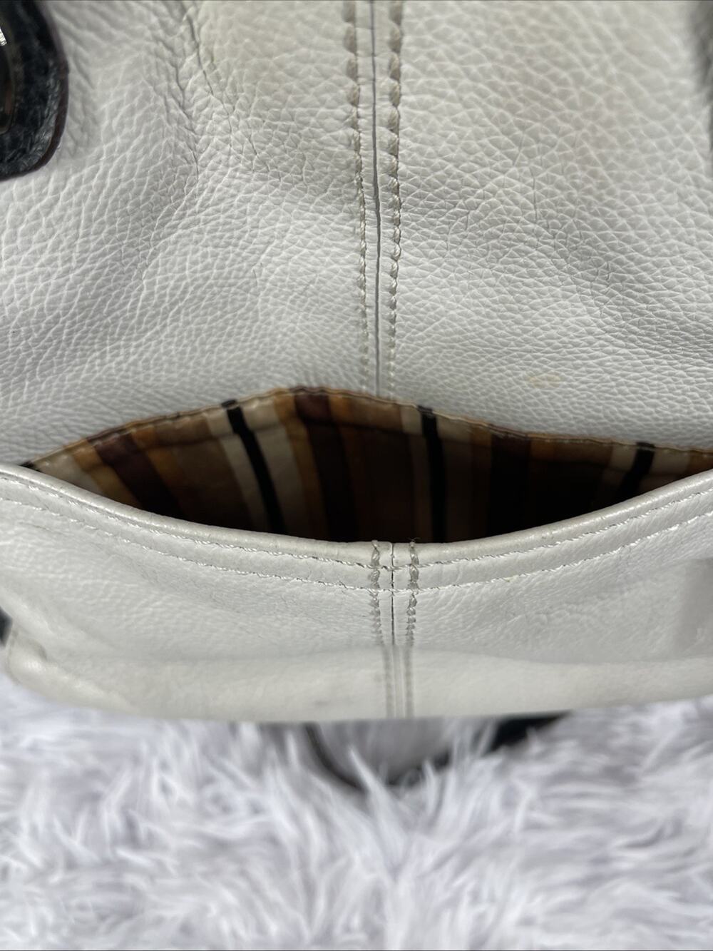 Tignanello Black White Leather Satchel Shoulder Crossbody Bag Purse Pebbled
